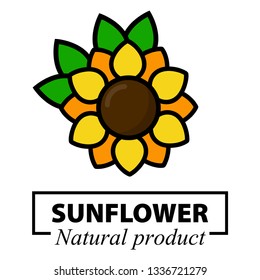 cartoon sunflower with leaves vector logotype