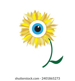 Cartoon sunflower. Monster. Creature. Groovy face with sunflower vector