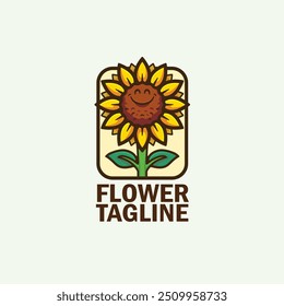Cartoon Sunflower with smiley face logo vector mascot character