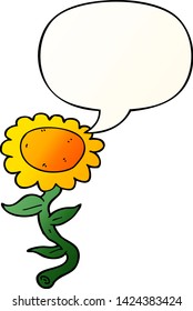 cartoon sunflower with speech bubble in smooth gradient style