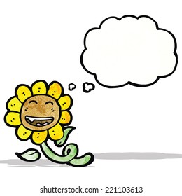girasol de dibujos animados con burbuja de pensamientos
