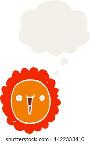 desenho animado girassol com bolha de pensamento em estilo retro