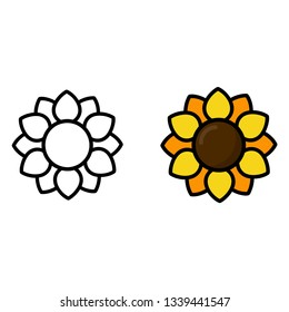 cartoon sunflower vector outline and colored