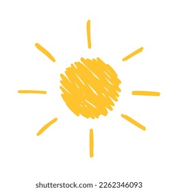 Cartoon sunshine icon or logo. Children nursery decoration with sunny day designs. Kid happy morning vector. Warm shining beams