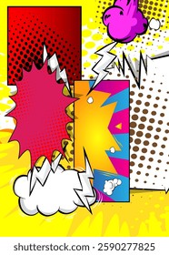 Cartoon super background, comic book backdrop. Retro vector comics pop art design.