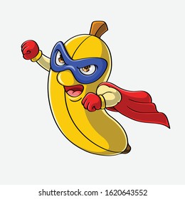 Cartoon super hero banana flying, Hand drawn