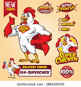 Cartoon super hero chicken mascot logo template