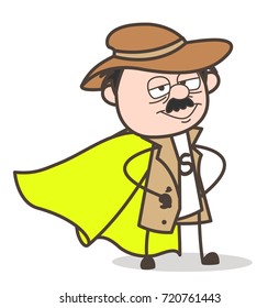 Cartoon Super Hero Detective Vector Character
