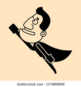 cartoon super hero man with cloak flying vector illustration