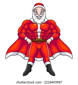 Cartoon super hero santa claus isolated on white background