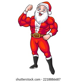 Cartoon super hero santa claus isolated on white background