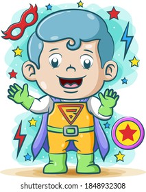 The cartoon of the super heroes daddy using the electric super costume with the stars around him