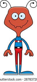 A cartoon superhero ant smiling.