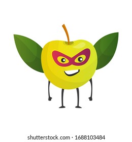 Cartoon superhero apple. Fruit in mask and cape