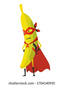 Cartoon superhero banana. Fruit in mask and cape