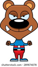 A cartoon superhero bear looking angry.