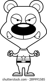 A cartoon superhero bear looking angry.