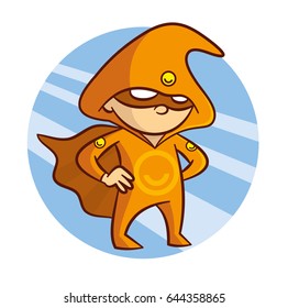 Cartoon Superhero Boy Character Sticker Vector Illustration