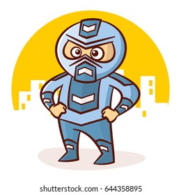 Cartoon Superhero Boy Character Sticker Vector Illustration