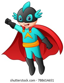 Cartoon superhero boy flying