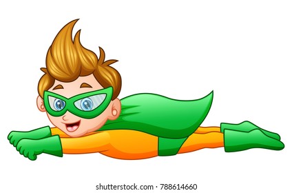 Cartoon superhero boy flying