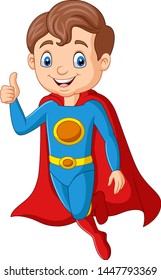 Cartoon superhero boy gives thumb up