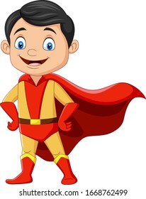 Cartoon superhero boy isolated on white background