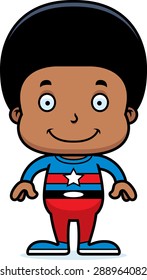 A cartoon superhero boy smiling.