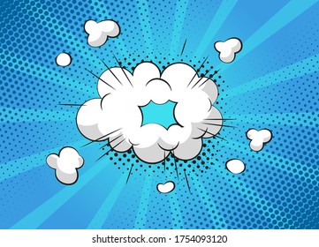 Escenas de diálogo sobre la burbuja de superhéroes de dibujos animados sobre el fondo de color. Página de recortes de cómics vectoriales con burbuja de voz y nube. Diseño de página de historietas. Símbolos y efectos sonoros.