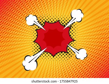 Escenas de diálogo sobre la burbuja de superhéroes en el fondo amarillo. Página de recortes de cómics vectoriales con burbuja de voz y nube. Diseño de página de historietas. Símbolos y efectos sonoros.