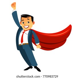 cartoon superhero businessman. the concept of success, leadership and victory in business.