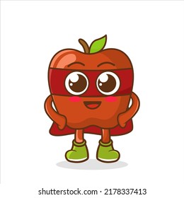 cartoon with superhero , character design, Apple Superhero Mascot, Cartoon character of funny superhero apple with cape and mask