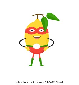 Cartoon Superhero Character Lemon Vegetarian Superpower Concept Element Flat Design Style. Vector illustration of Icon Vegetable