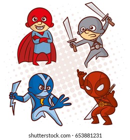 Cartoon Superhero Character Sticker, Vector Illustration