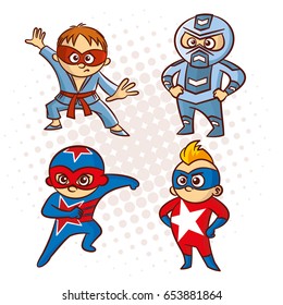 Cartoon Superhero Character Sticker, Vector Illustration