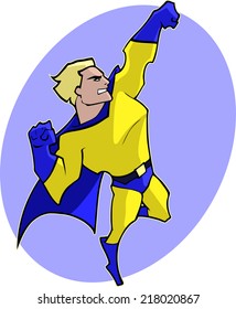 Cartoon superhero flying upward