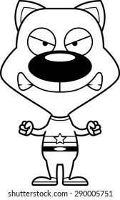 A cartoon superhero kitten looking angry.
