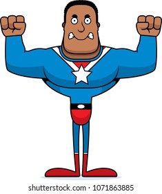 A cartoon superhero looking angry.