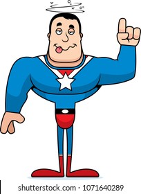 A cartoon superhero looking drunk.