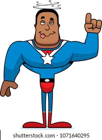 A cartoon superhero looking drunk.