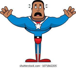 A cartoon superhero looking scared.