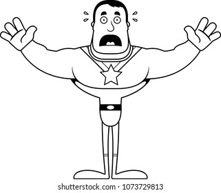 A cartoon superhero looking scared.