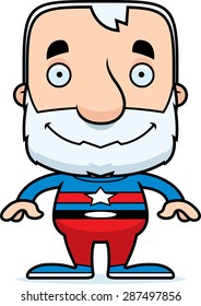 A cartoon superhero man smiling.