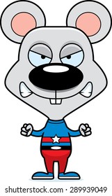 A cartoon superhero mouse looking angry.