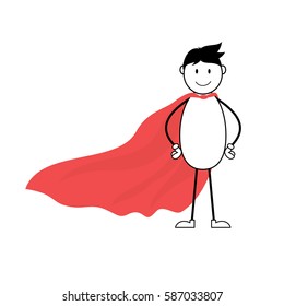 Cartoon superhero stick man with red cape