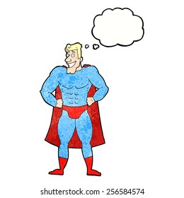 cartoon superhero with thought bubble