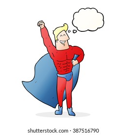 superhéroe de caricatura con burbuja de pensamiento