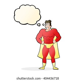 cartoon superhero with thought bubble