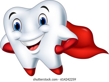 Cartoon superhero tooth posing
