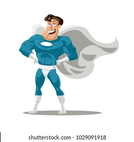 Cartoon superhero wearing a mask was standing with confidence and heroic with a friendly smile. Vector illustration